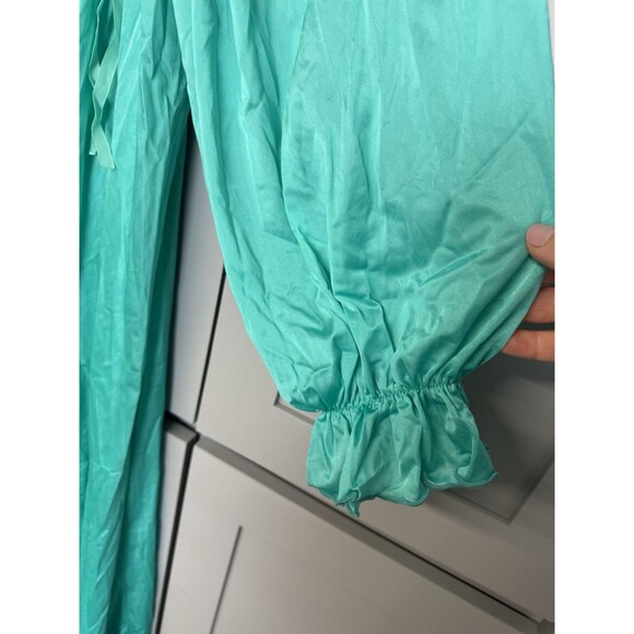 Vintage Miss Elaine Nightgown Slip Dress Womens Small Nylon Blue Mint 3/4 Sleeve - Picture 8 of 10